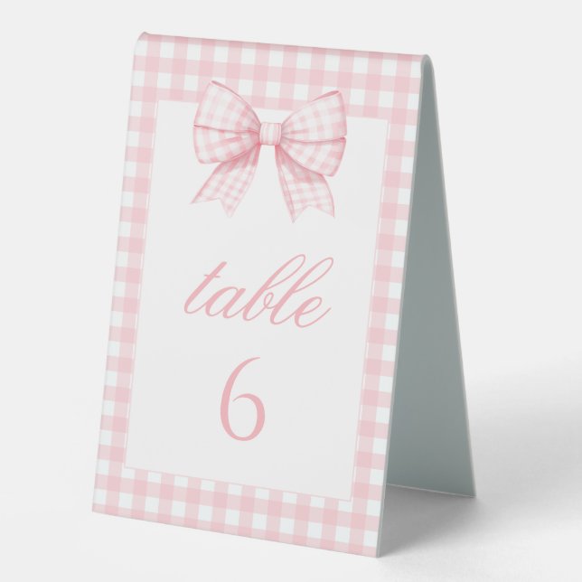 Plaque De Table Pink Gingham Bow Baby Girl Shower Table Numbers (Recto)