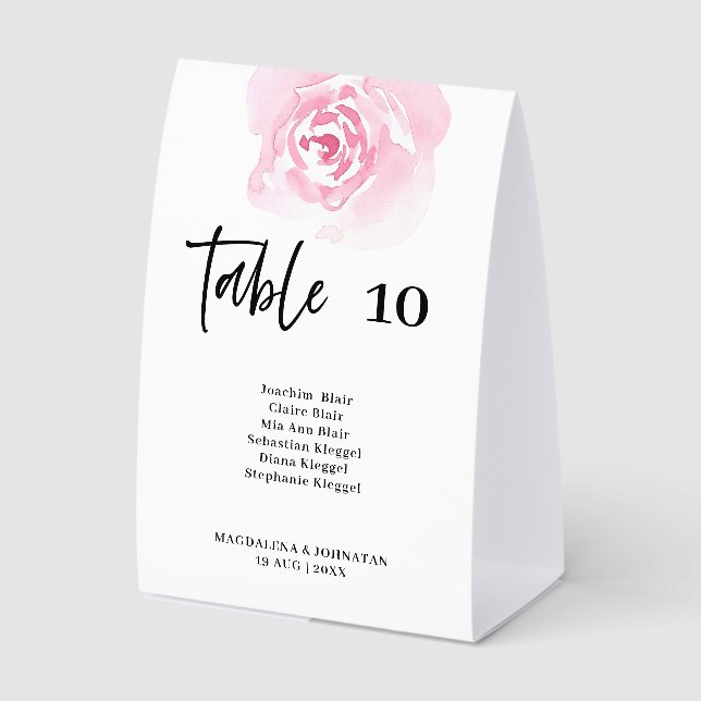 Plaque De Table Pink Roses Wedding Table Number Card (Recto)