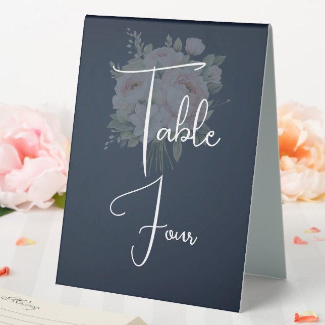 Plaque De Table Pivoines roses sur fond bleu marine (In SItu (Mariage))