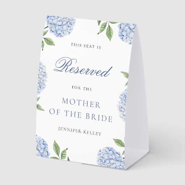 Plaque De Table Place réservée mariage Hydrangea Bleu Classique (Recto)