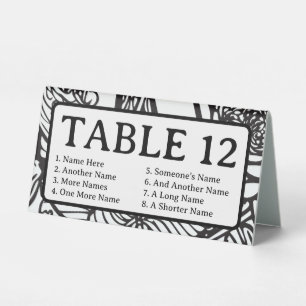 Plaque De Table Plan de table à monogramme floral noir et blanc "R