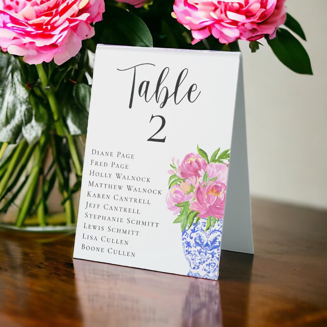 Plaque De Table Plan de table de mariage aux pivoines roses numéro (Créateur téléchargé)