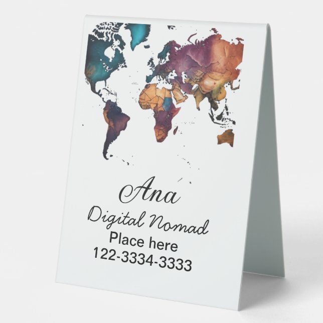 Plaque De Table Plan du monde ajouter votre nom texte place téléph (Recto)