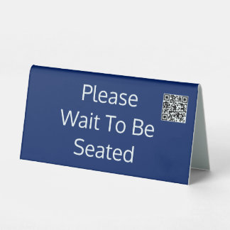 Plaque De Table Please Wait To Be Seated QR Code Sapphire Blue