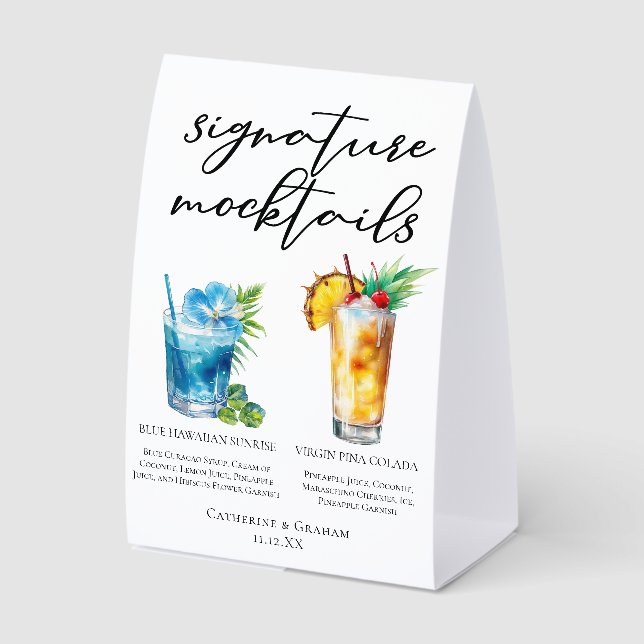 Plaque De Table Pool Mocktails Blue Hawaiian Piña Colada (Recto)