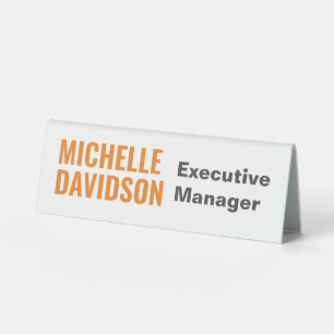 Plaque De Table Professionnel Moderne Orange Blanc Minimaliste Pla