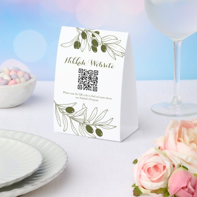 Plaque De Table Programme code QR des branches de olivier (Insitu (mariage))