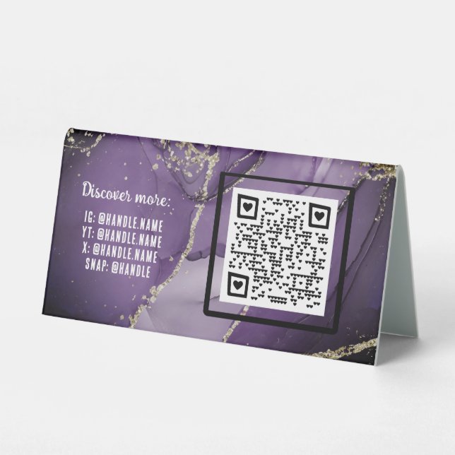 Plaque De Table Purple Alcohol Enk Business Code QR Handles sociau (Verso)