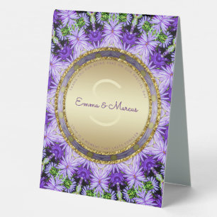 Plaque De Table Purple Daisy Floral Nature Mandala Menu Élégant