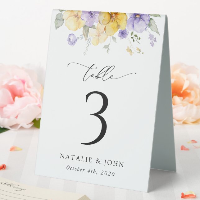 Plaque De Table Purple Flowers, Yellow Flowers, Table Numbers (In SItu (Mariage))