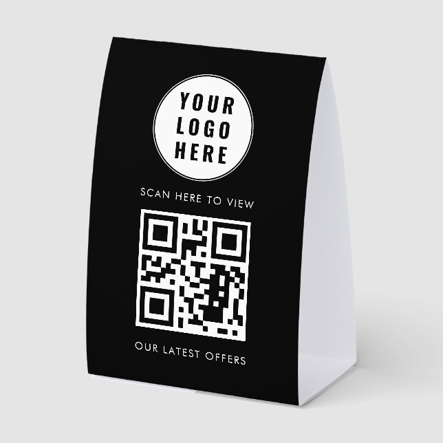 Plaque De Table QR Code Black Business Logo Scan Here Modern (Recto)