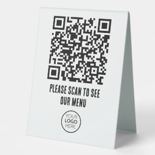 Plaque De Table QR Code Black White Menu Logo sans contact Moderne