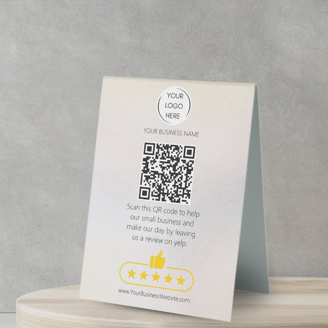 Plaque De Table QR code examen commercial YELP perle (Créateur téléchargé)