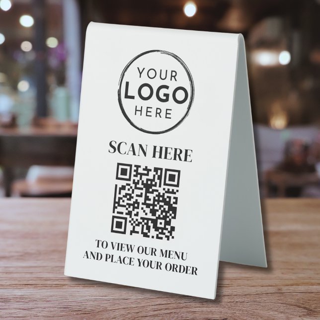 Plaque De Table QR Code Menu Logo moderne sans contact (QR Code Menu Modern Contactless Logo Table Tent Sign)