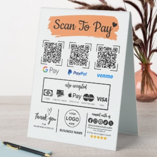 Plaque De Table QR Code Scan pour payer Venmo Paypal Google Pay
