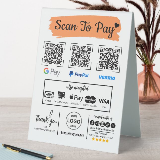 Plaque De Table QR Code Scan pour payer Venmo Paypal Google Pay (En SItu (Tableau))