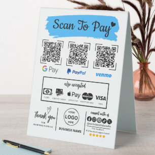 Plaque De Table QR Code Scan pour payer Venmo Paypal Google Pay