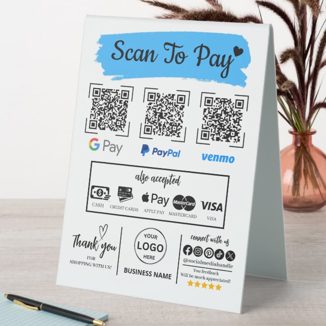 Plaque De Table QR Code Scan pour payer Venmo Paypal Google Pay (En SItu (Tableau))