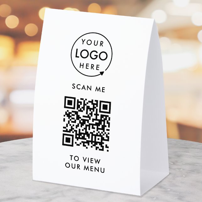 Plaque De Table QR Code Tabletop Sign | Digital Menu Table Tent (Small business editable template with scannable QR code for digital menus & seamless ordering.)
