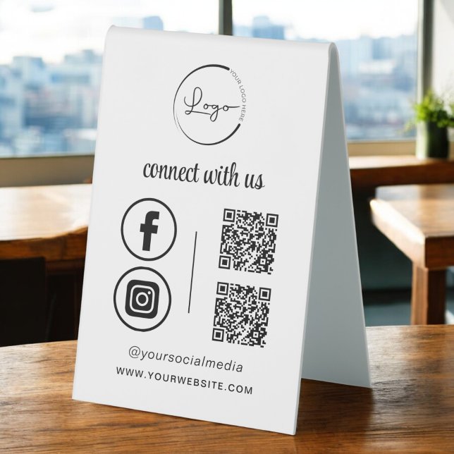 Plaque De Table QR Connect With Us Business Logo Médias sociaux (Créateur téléchargé)