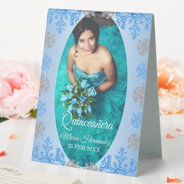 Plaque De Table Quinceañera Ice Blue Silver Winter Snowflake (In SItu (Mariage))
