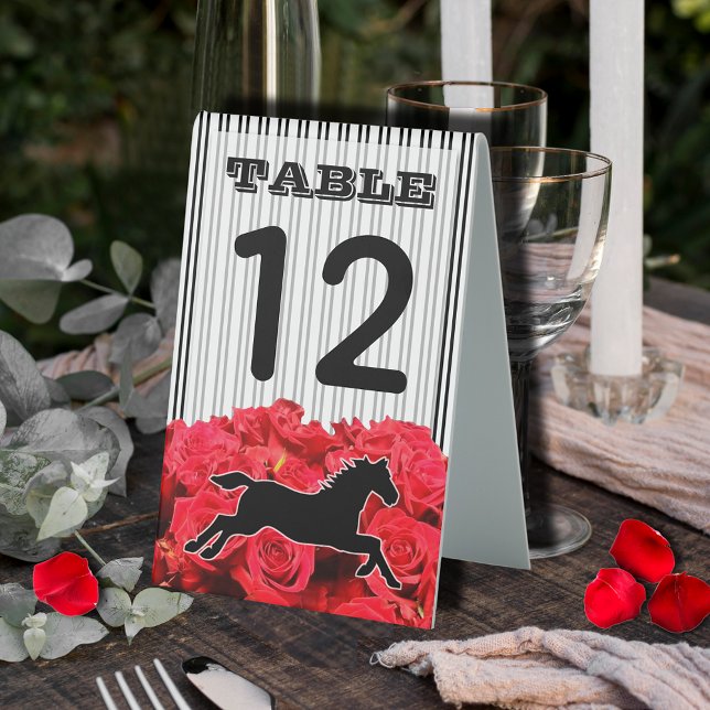 Plaque De Table Racehorse et Red Roses Derby Party (Table numbers on plastic table tent style are available in 2 sizes for this design layout.)