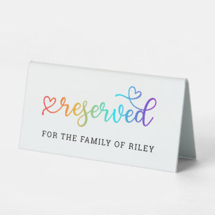 Plaque De Table Rainbow Heart Script réservé Mariage LGBT