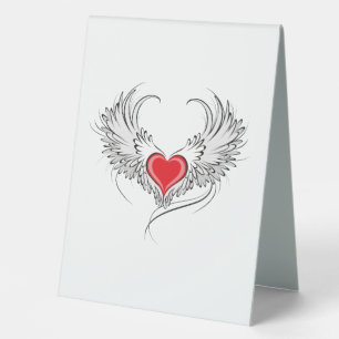 Plaque De Table Red Angel Coeur avec ailes
