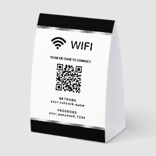 Plaque De Table Réseau Wifi Code QR Argent Noir et Mot de Passe