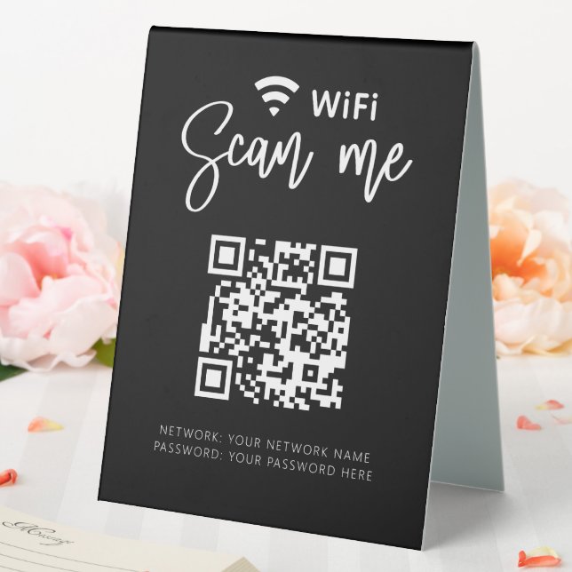 Plaque De Table Réseau Wifi QR Code Black Modern Business (In SItu (Mariage))