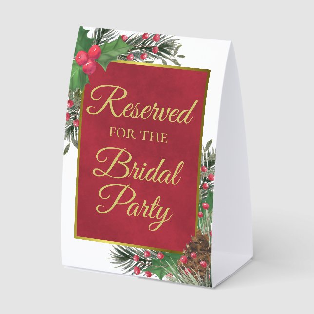 Plaque De Table Reserved for the Bridal Party Festive Holly & Pine (Recto)