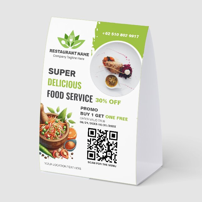 Plaque De Table Restaurant QR Code Menu Custom Logo Food Photo Tab (Recto)