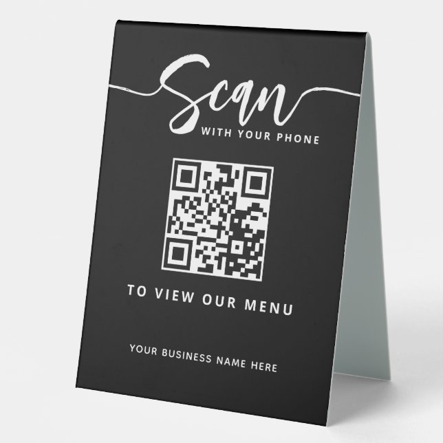 Plaque De Table Restaurant QR Code sans contact Menu en noir (Recto)