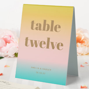 Plaque De Table Retro Pastel Rose Gradient Mariage Numéro personna
