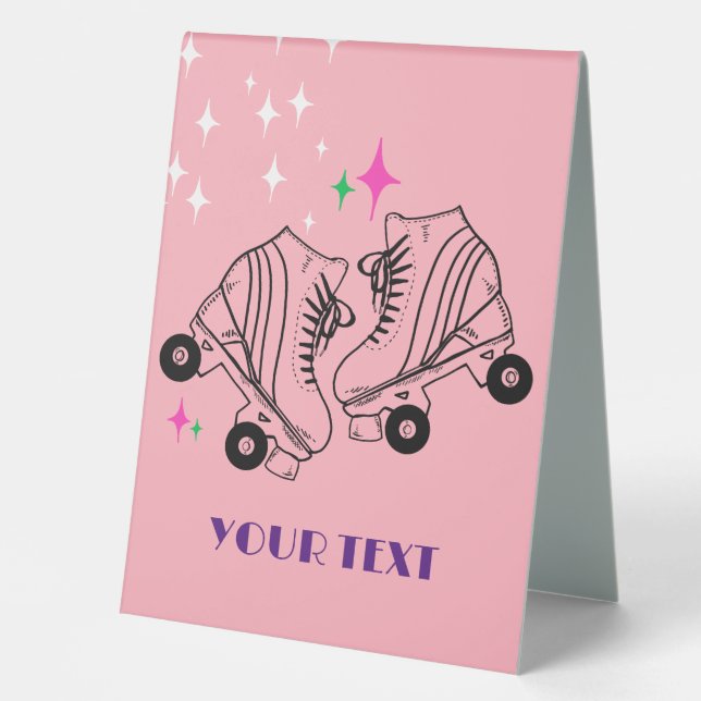 Plaque De Table Roller Skates Patinage rose Anniversaire Disco Par (Recto)