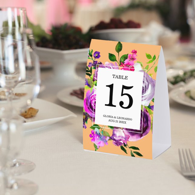 Plaque De Table Romantic Purple Floral Wedding  Table Number (Créateur téléchargé)