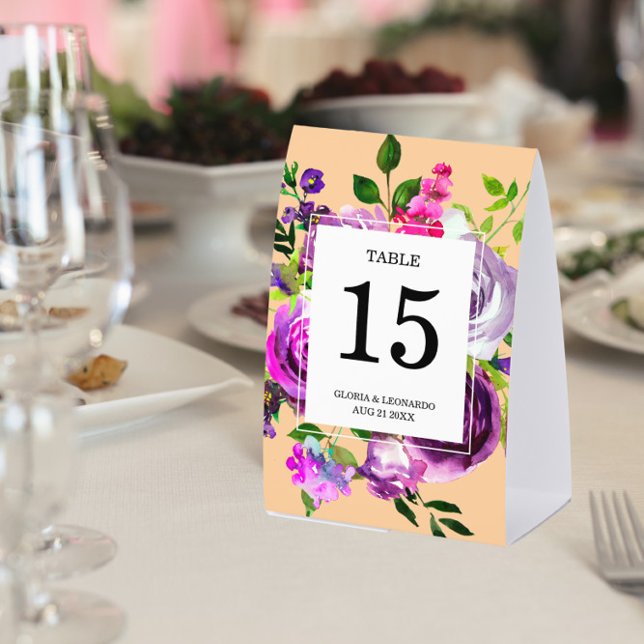 Plaque De Table Romantic Purple Floral Wedding  Table Number (Créateur téléchargé)
