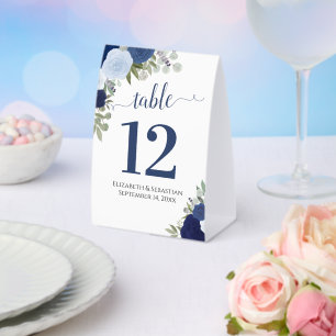 Plaque De Table Rose d'aquarelle bleu Numéro de table du Mariage