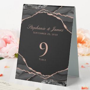 Plaque De Table Rose noire élégante Mariage Agate feuille d'or
