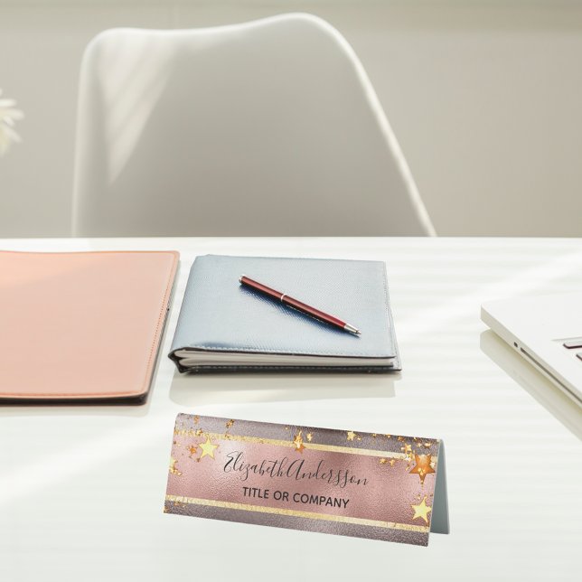 Plaque De Table Rose or rose beige étoiles nom entreprise (Créateur téléchargé)