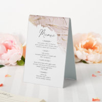 rose textuel numéro de table d'or et menu mariage