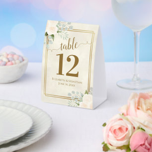 Plaque De Table Roses blanches et Eucalyptus Mariage Numéro de tab