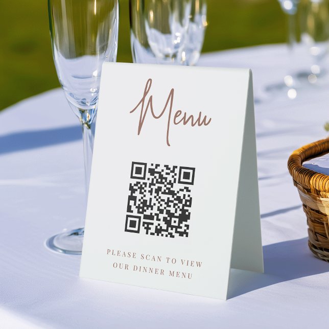 Plaque De Table Rouille | Menu de code QR de script manuscrit mode (Créateur téléchargé)