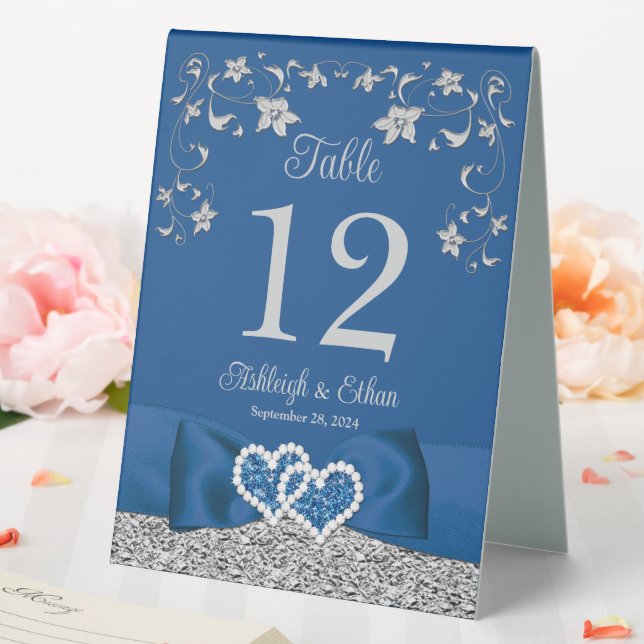 Plaque De Table Royal Blue, Grey Love Hearts Mariage (In SItu (Mariage))
