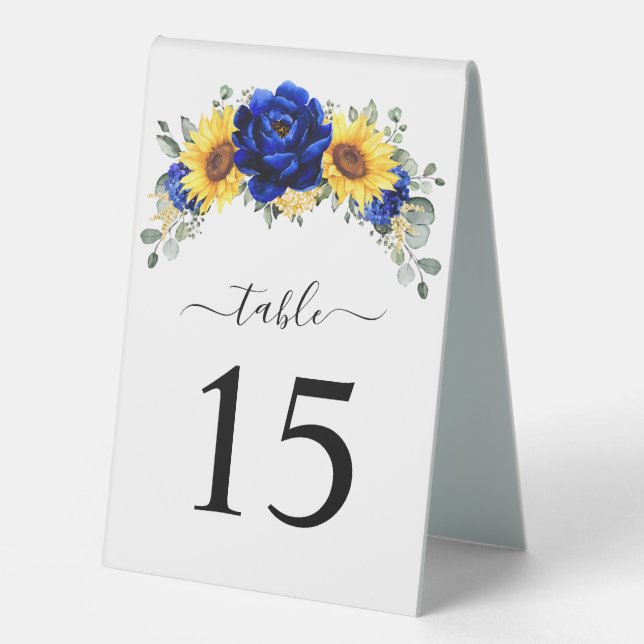 Plaque De Table Royal Blue Rustic Sunflower Numéro de table Mariag (Recto)