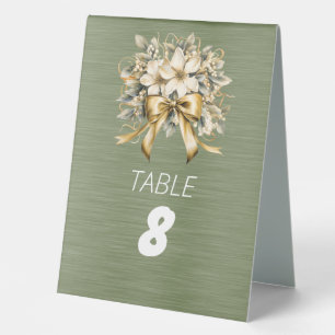 Plaque De Table Ruban d'or blanc à feuille verte d'hiver