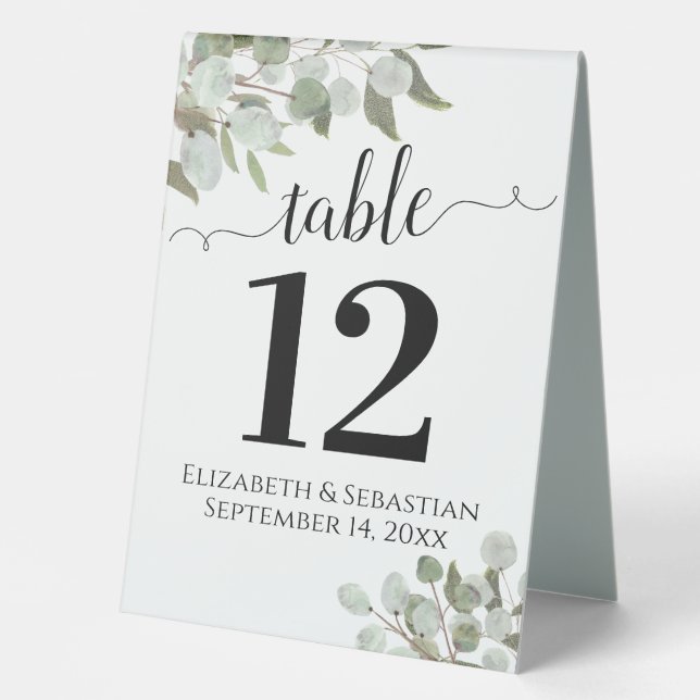 Plaque De Table Russe Aquarelle Eucalyptus Mariage Numéro de table (Recto)