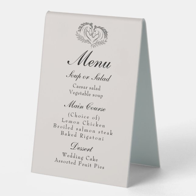 Plaque De Table Rustic Horse Country Western Elegant Wedding Menu (Recto)