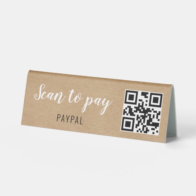 Plaque De Table Rustique Kraft QR Code Scan pour payer la société (Recto)