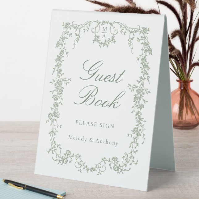 Plaque De Table Sage Green Classic Français Frame Guestbook (En SItu (Tableau))